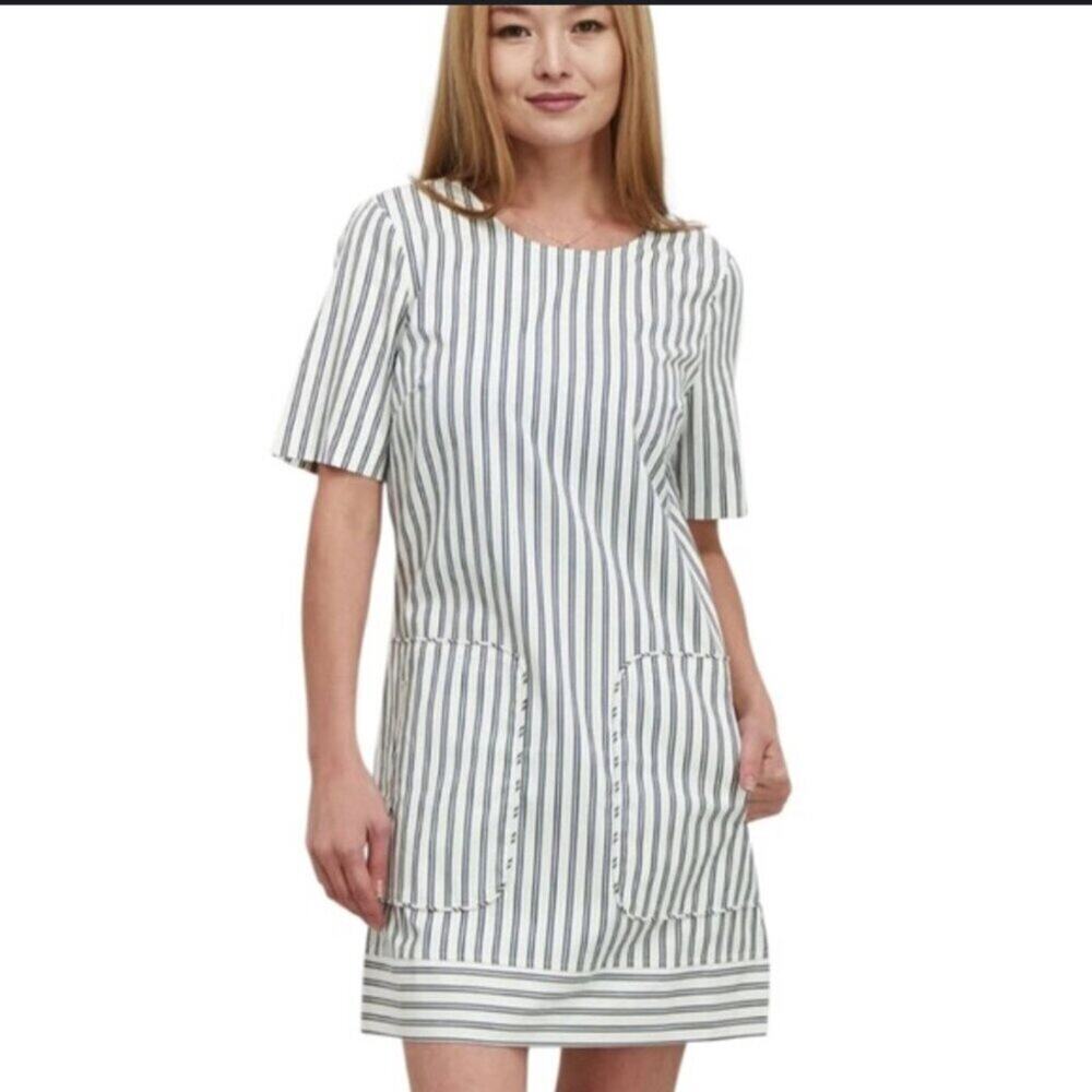 NEW Avec Les Filles Women's Stripes cotton mini shift dress White Black size L